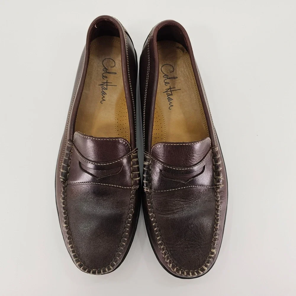 Cole Haan Mens Brown Leather Penny Loafers Moc Toe Slip On Shoes Size 9 - Picture 3 of 9
